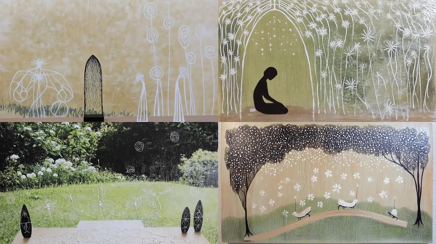 Enchanting Nature Fusion with Whimsical Monochromatic Highlights - Midjourney sref style