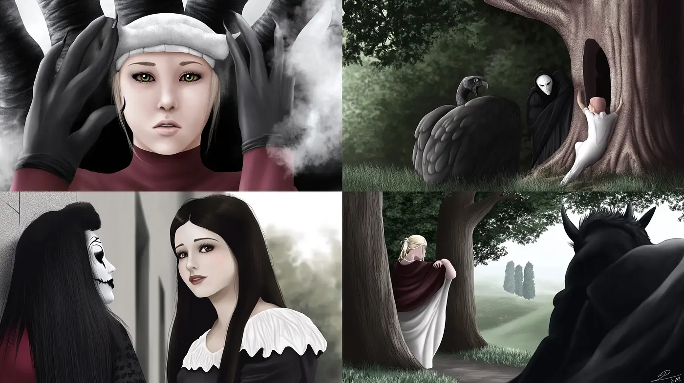 Ethereal Gothic Elegance: A Somber Symphony of Monochrome Hues and Mysterious Figures - Midjourney sref style