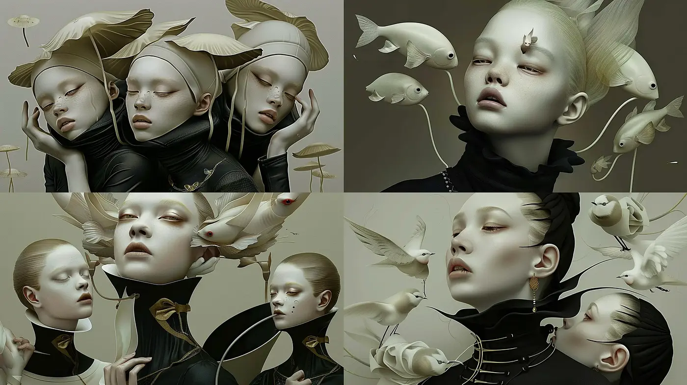 Ethereal Serenity in Monochrome: A Study in Surreal Portraiture and Minimalism - Midjourney sref style