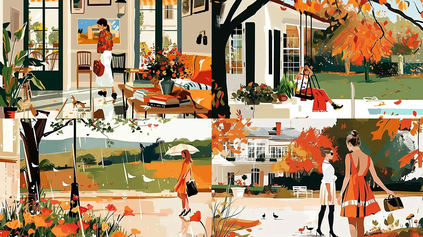 Autumnal Serenity in Stylized Digital Impressions - Midjourney sref style