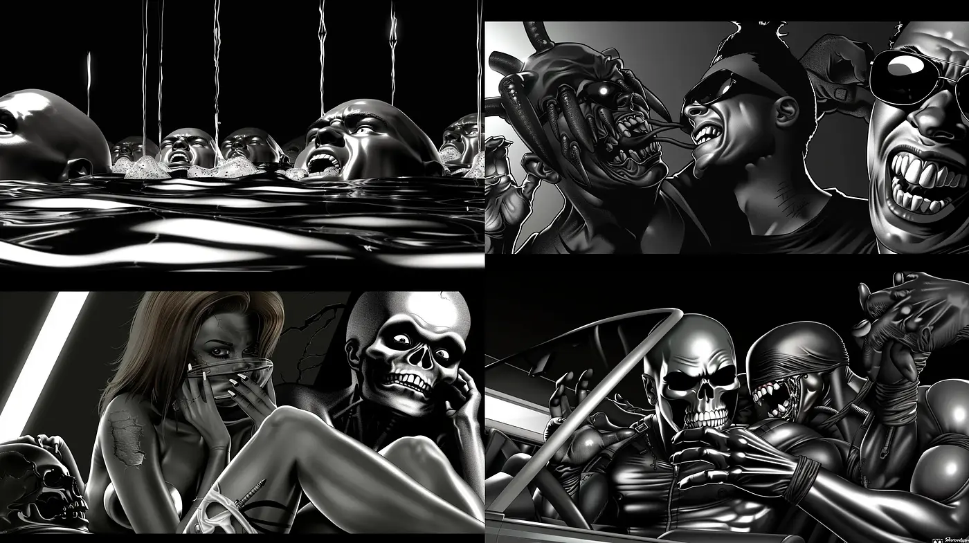 Monochromatic Surrealist Nightmare - Midjourney sref style