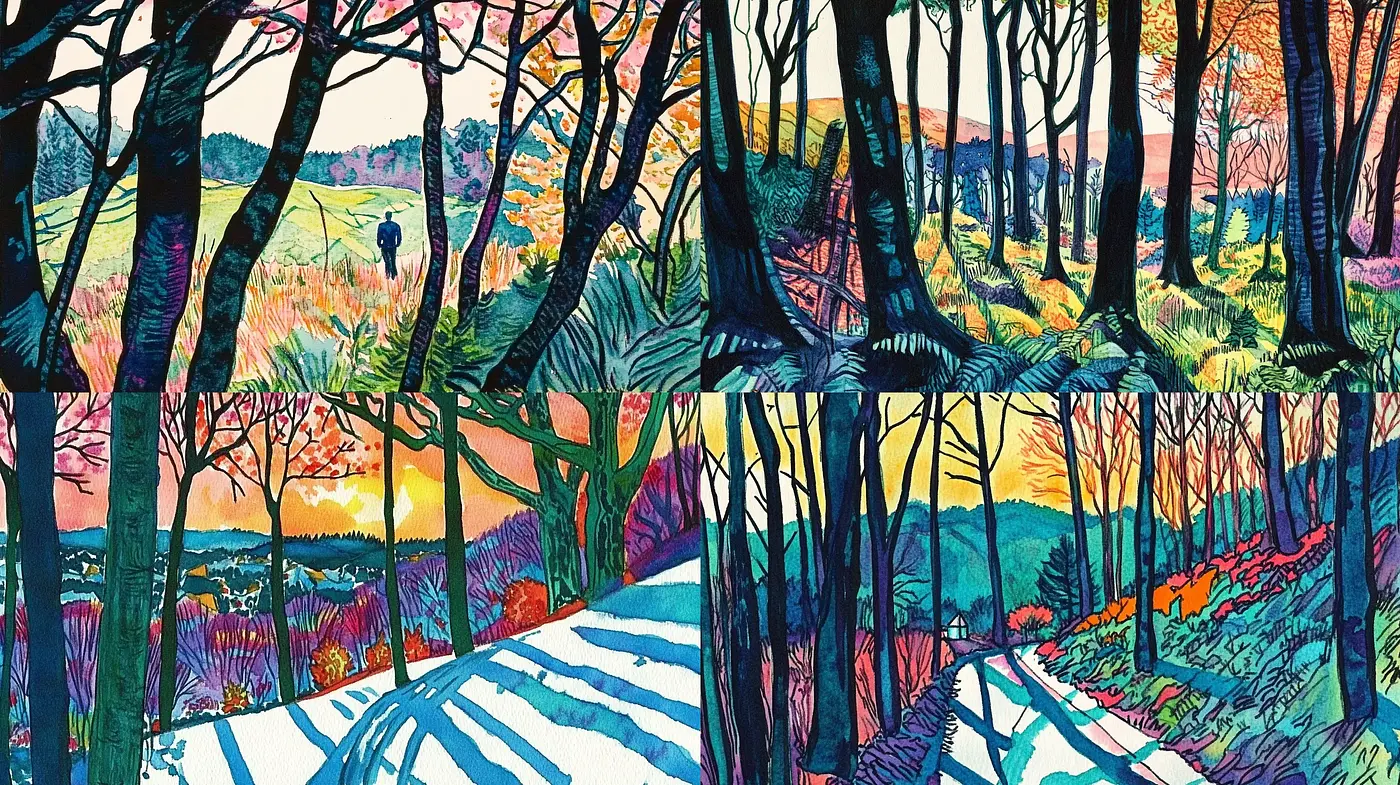 Vibrant Arboreal Vistas: A Luminous Interpretation of Nature's Enchantment - Midjourney sref style