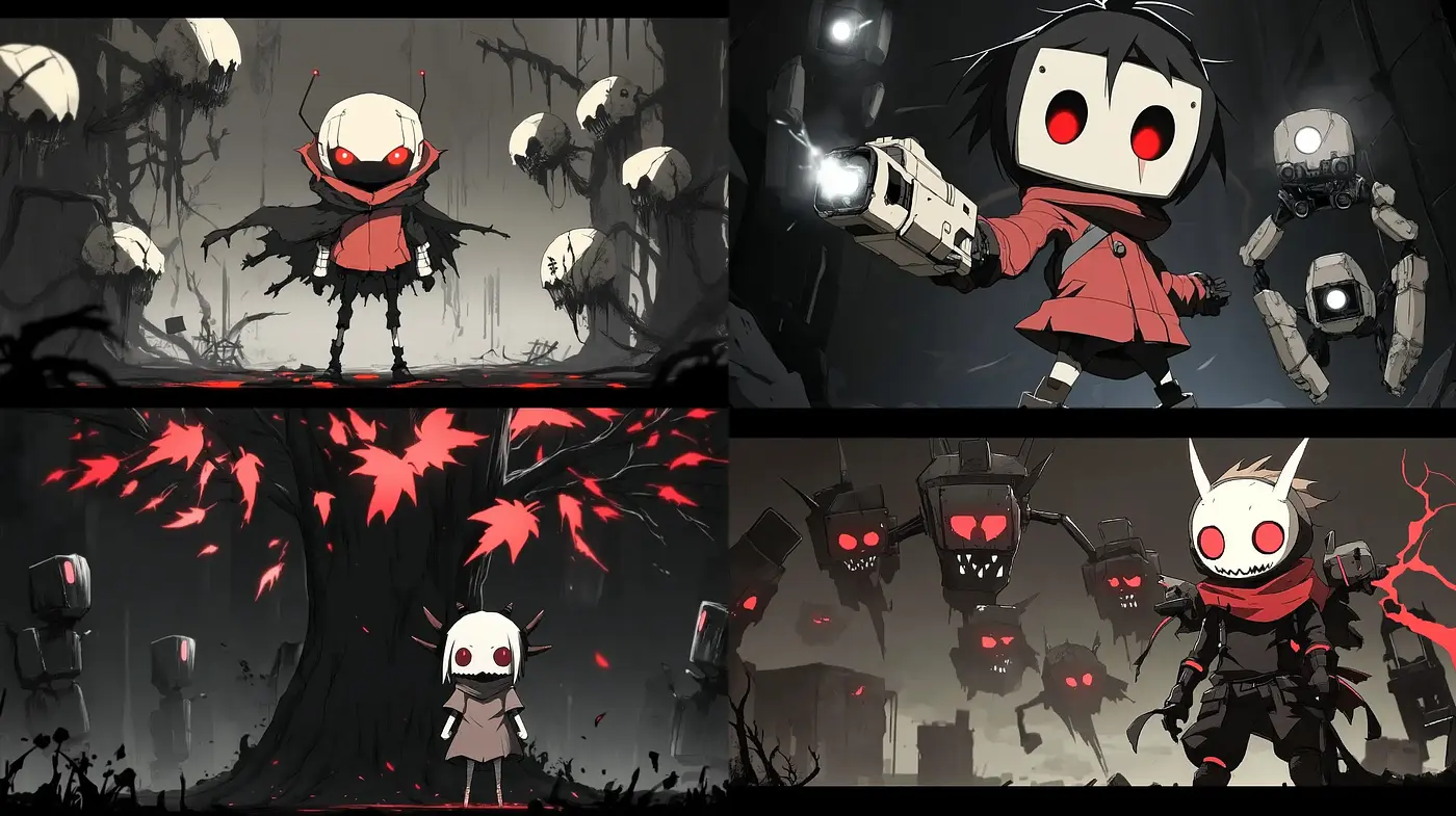 Stylized Apocalyptic Robotic Companions in a Dystopian Landscape - Midjourney sref style