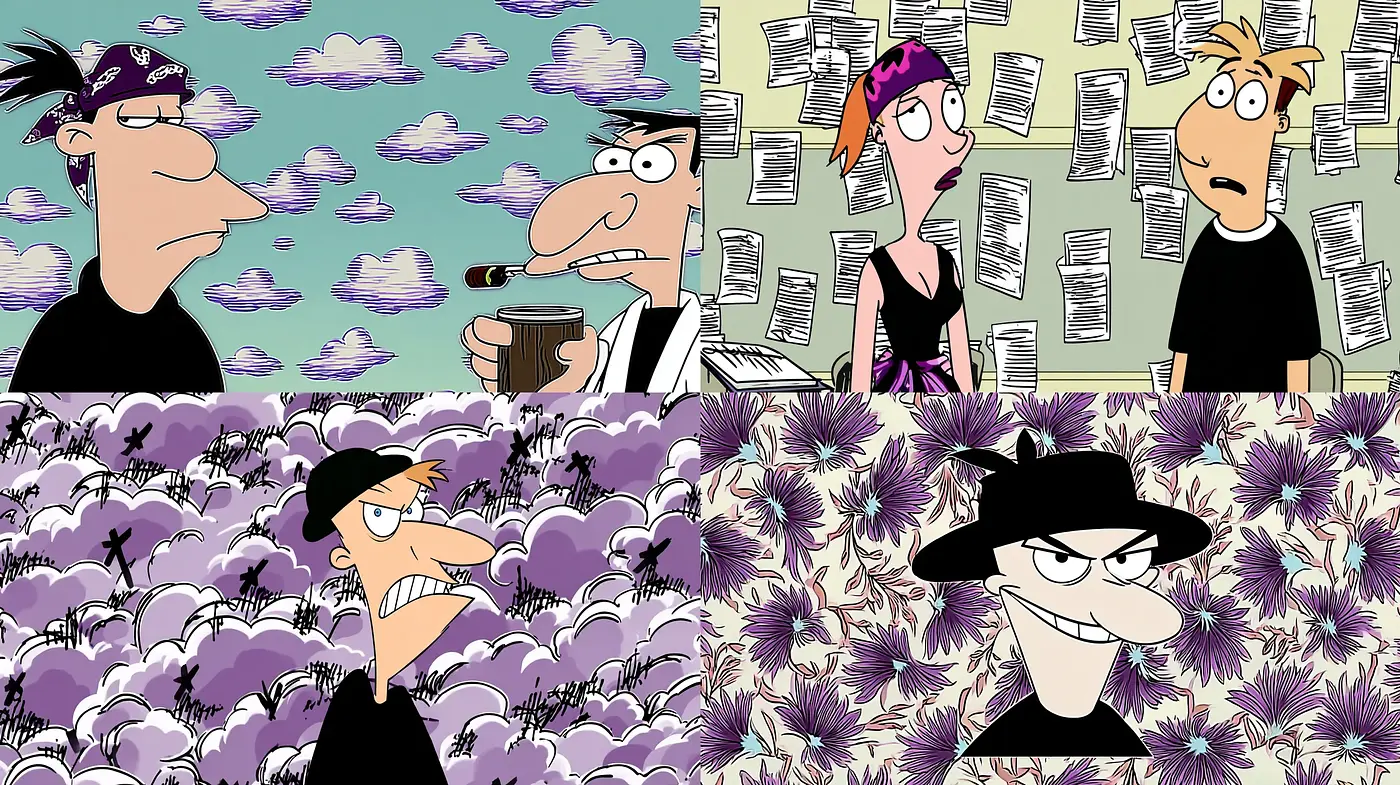 Whimsical and Energetic Cartooning with Bold Character Designs - Midjourney sref style