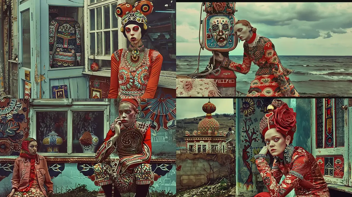 Eclectic and Richly Textured Imagery with Cultural Motifs - Midjourney sref style