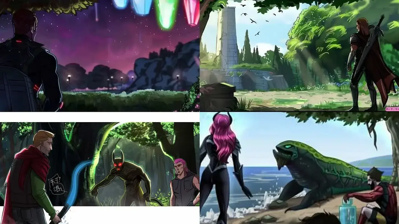 Ethereal Chromatic Fantasy Landscapes with Character Stories - Midjourney sref style