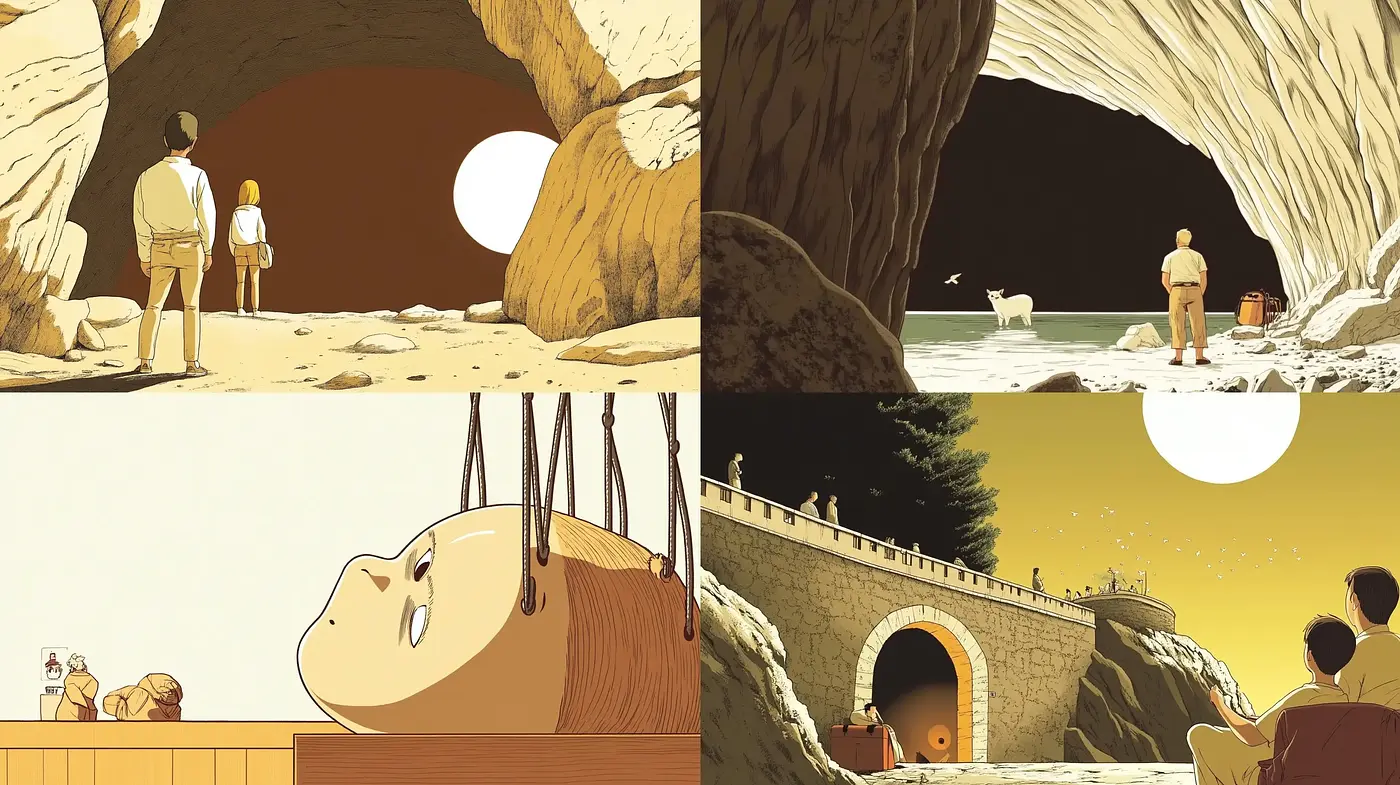 Warm-Toned Nostalgic Vistas with Stylized Illustration Homogeneity - Midjourney sref style