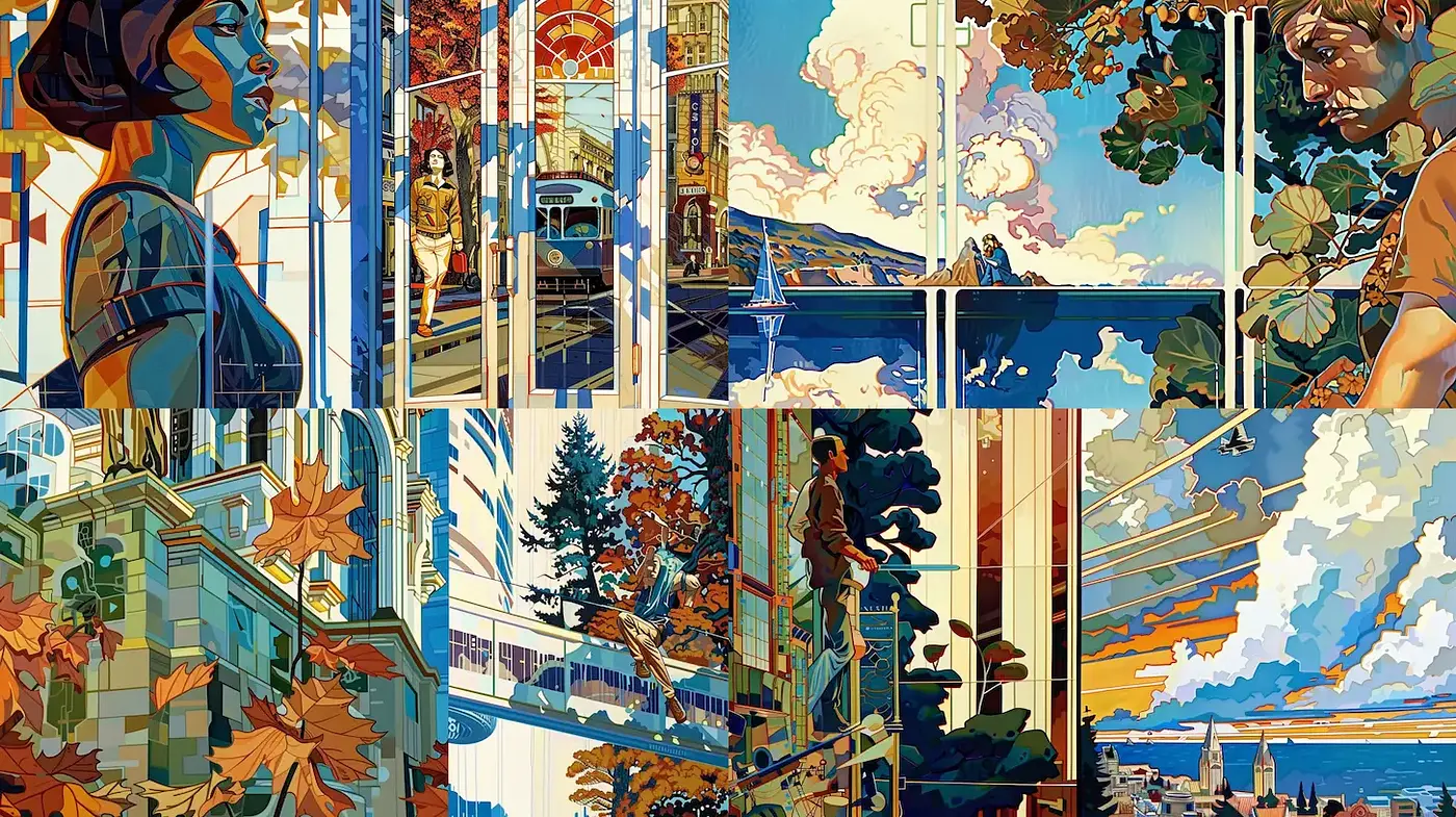 Vibrant and Dynamic Urban Landscapes with Distinctive Visual Flair - Midjourney sref style