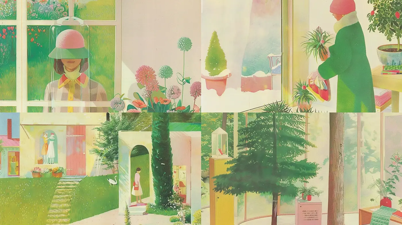 Soft Pastel Dreamscape in Lush Garden Settings - Midjourney sref style