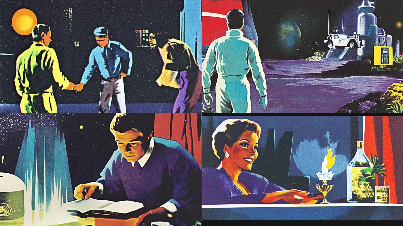 Retrofuturistic Reverie: Homage to Mid-Century Space Age Aesthetics - Midjourney sref style