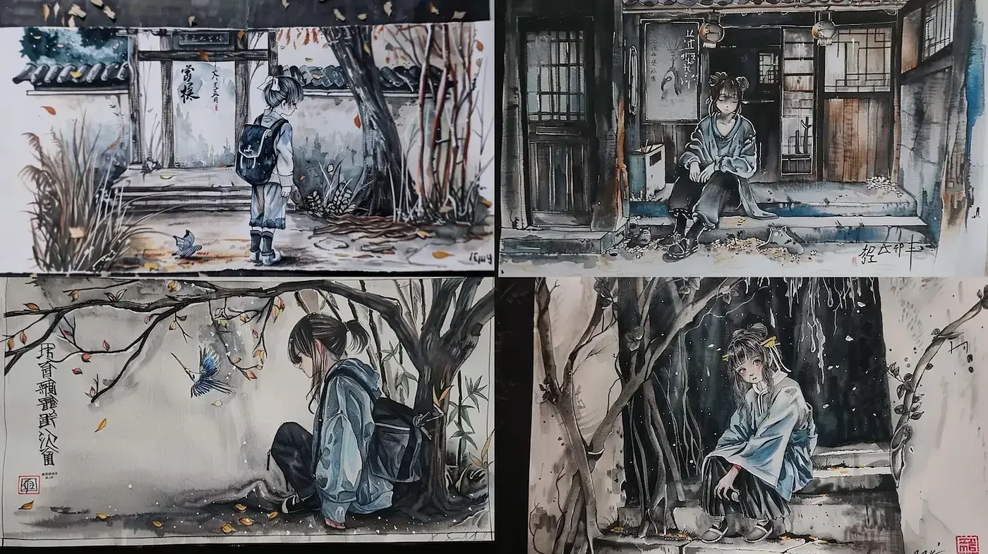 Serene and Ethereal Scenes Captured in Delicate Brushwork - Midjourney sref style