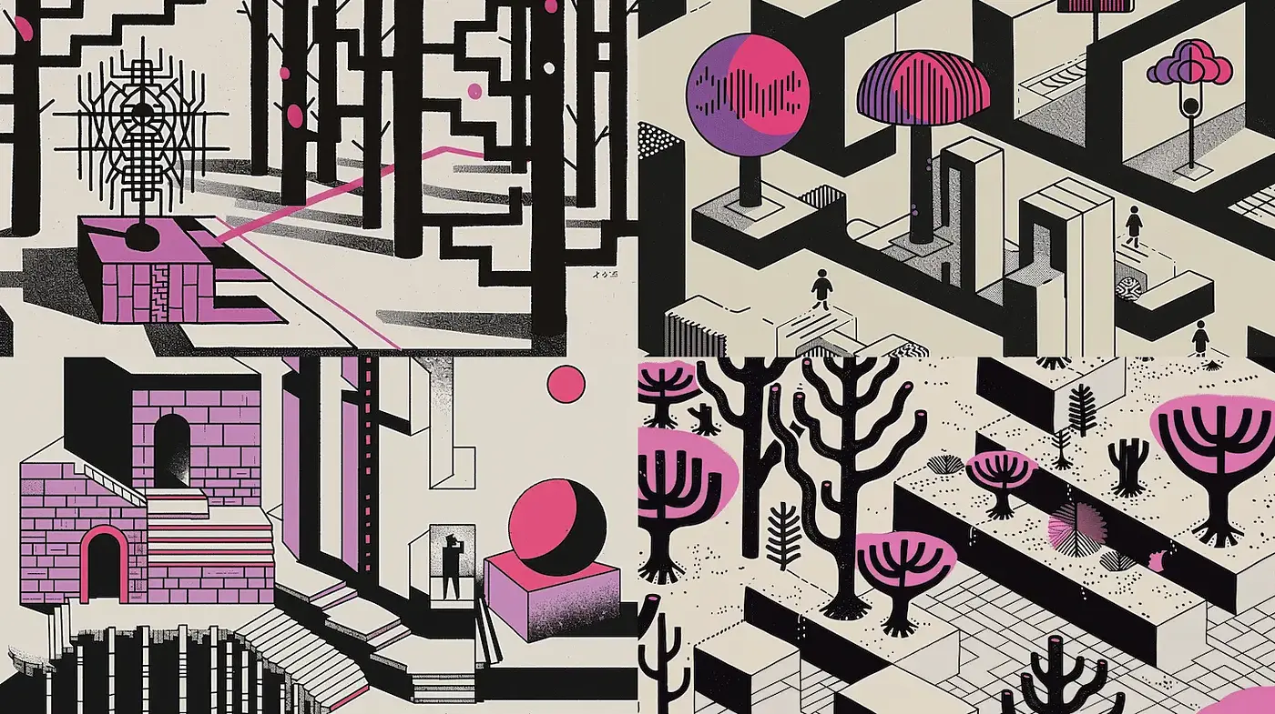 Geometric Surrealism with a Retro Aesthetic and Minimalist Flair - Midjourney sref style