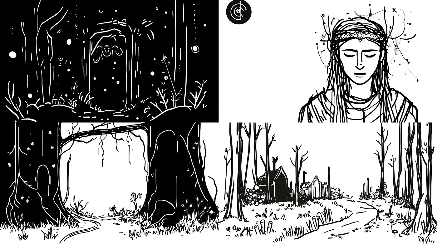 Monochromatic Ink Sketches of Ethereal Dreamscapes - Midjourney sref style