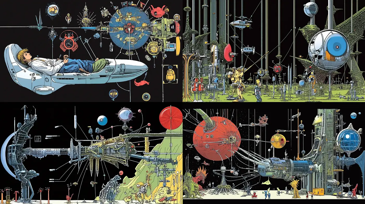 Intricate Mechanical Cosmos: An Homage to Retro Science Fiction Artistry - Midjourney sref style