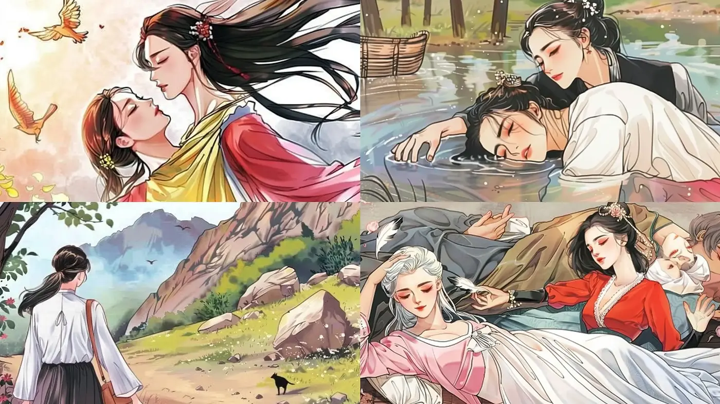 Idyllic Serenity in Stylized East Asian Illustration - Midjourney sref style