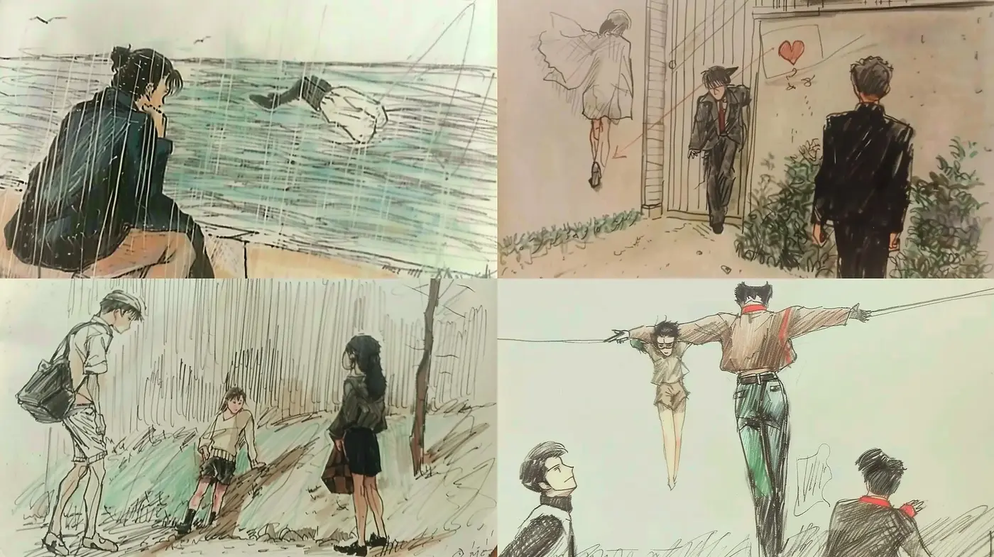Sketch-like Nostalgic Storyboard Artistry - Midjourney sref style