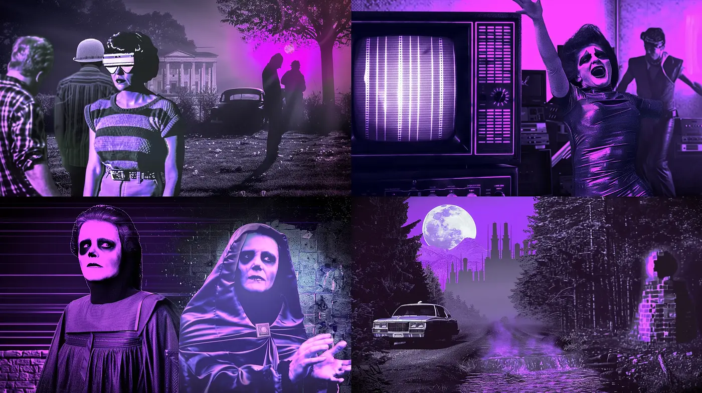 Synthwave Echoes: A Digital Nostalgia of Neon Tones and Retrofuturistic Scenes - Midjourney sref style