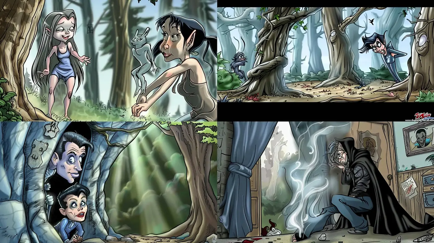 Enchanted Forest Tales in Vivid Comic Illustration - Midjourney sref style