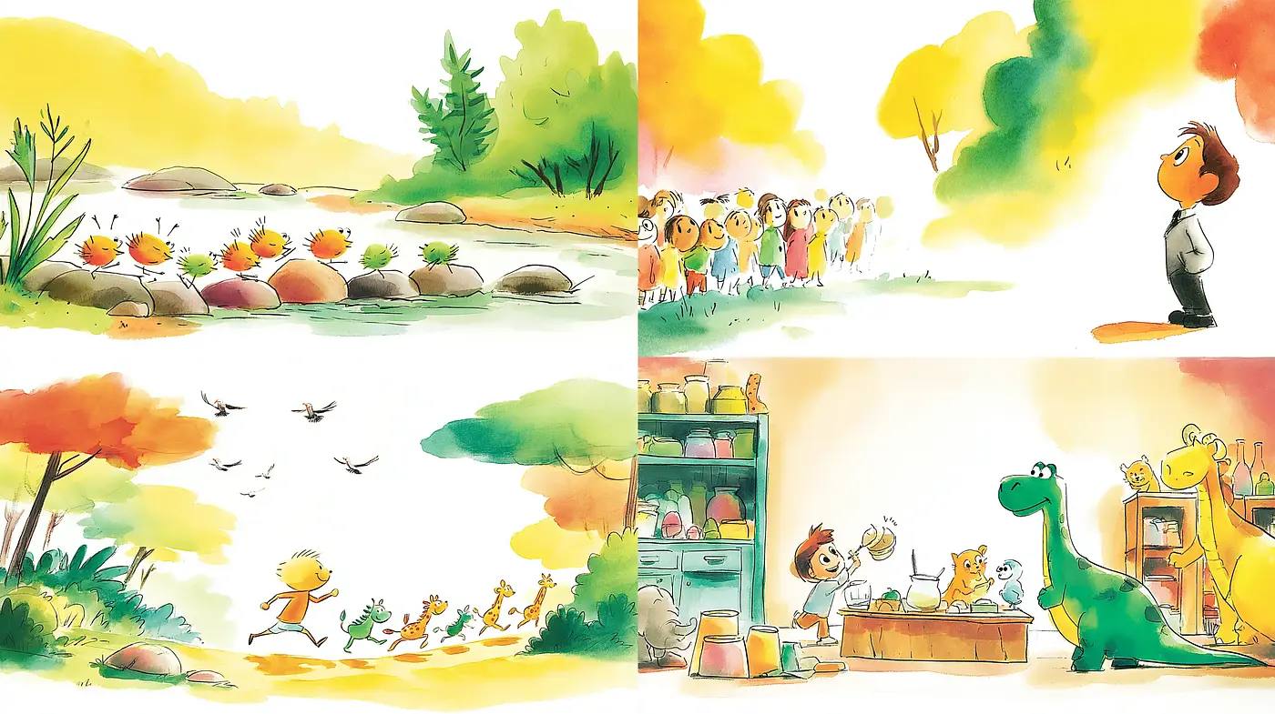 Charming and Playful Illustration Style with Nature-Centric Themes - Midjourney sref style