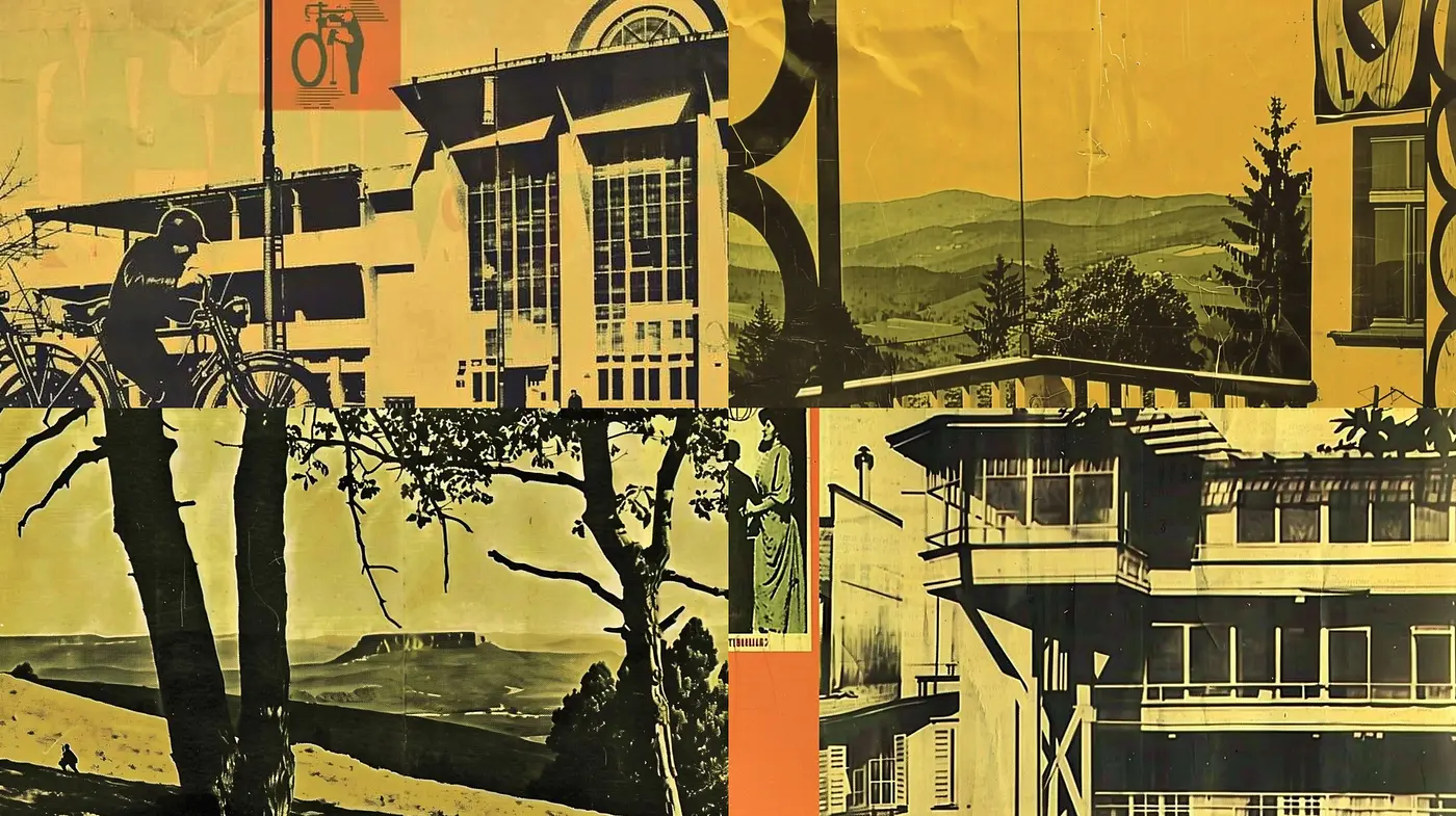 Sepia-Toned Retrofuturistic Collage - Midjourney sref style