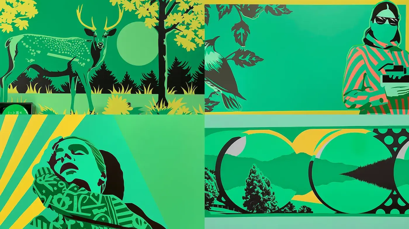 Vibrant and Minimalist Nature Illustrations with a Retro Touch - Midjourney sref style
