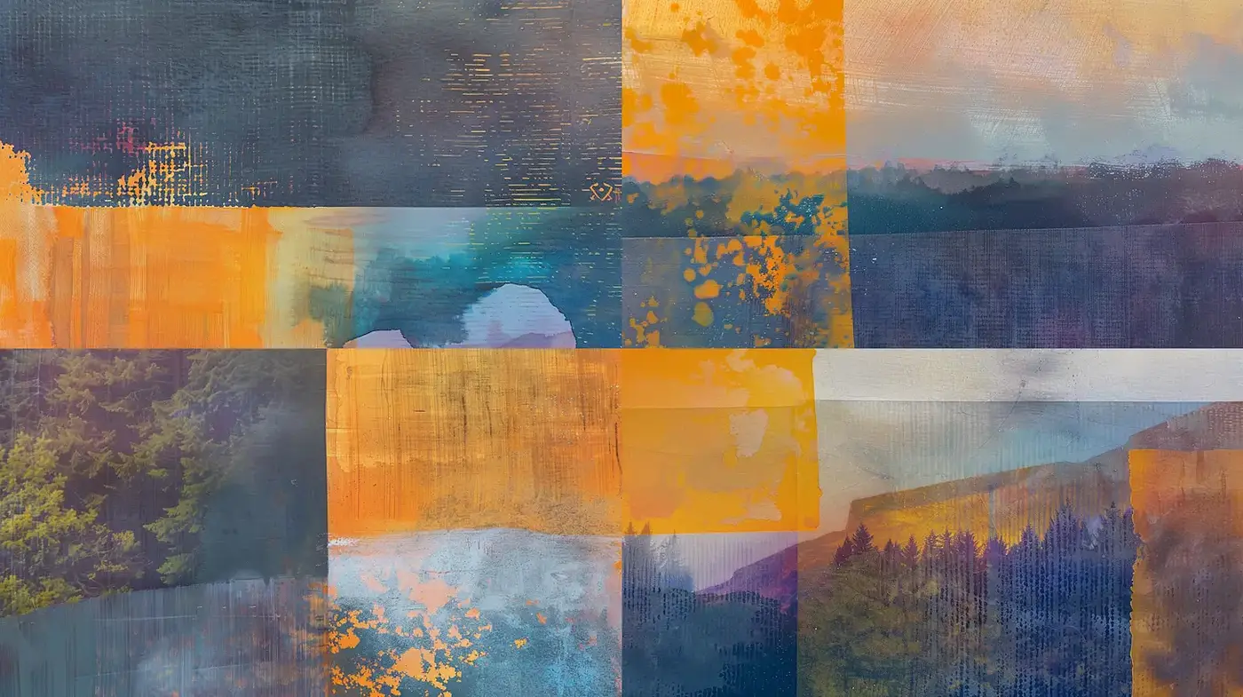 Abstract Landscape Composition with a Unique Color Harmony and Textural Depth - Midjourney sref style
