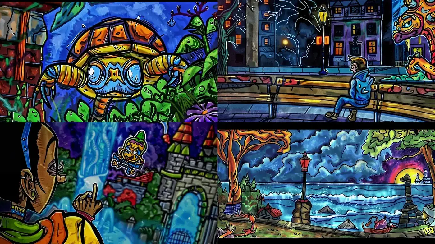 Vibrant Illustrations with a Playful Narrative Touch - Midjourney sref style