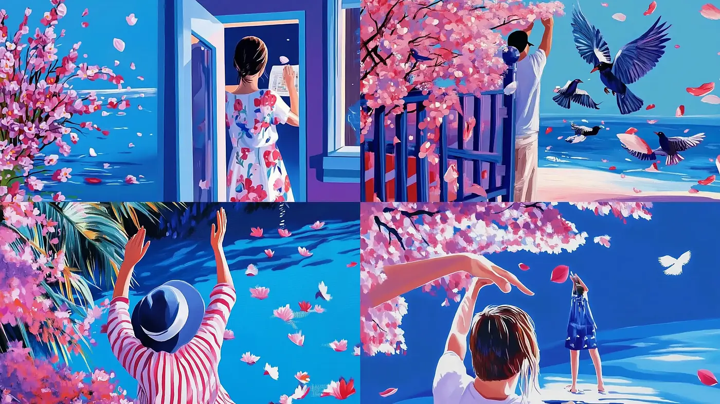 Blossoming Vividness: A Promenade in Cherry Blossom Serenity - Midjourney sref style