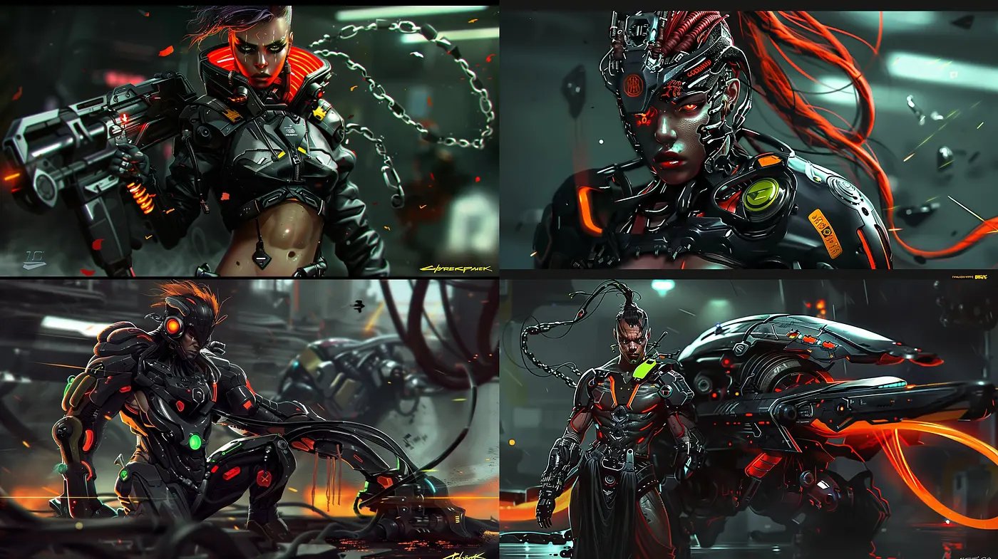 Cybernetic Dreamscape: A Fusion of Neon Nocturne and Mechanized Textures - Midjourney sref style
