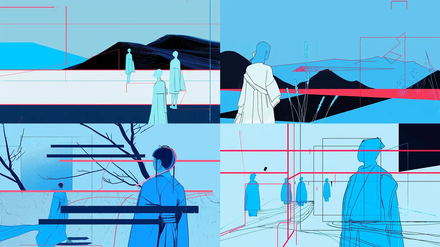 Blueprints of Solitude: A Study in Cyan and Geometry - Midjourney sref style