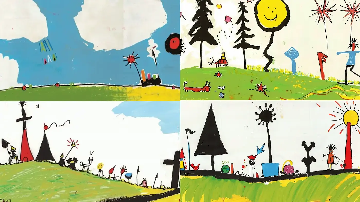 vibrant whimsical scenery with playful abstract forms - Midjourney sref style
