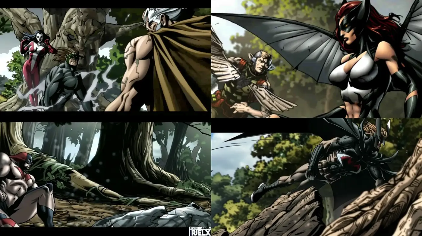 Dynamic Superhero Comic Style Illustrations with Earthy Tones and Sinewy Textures - Midjourney sref style