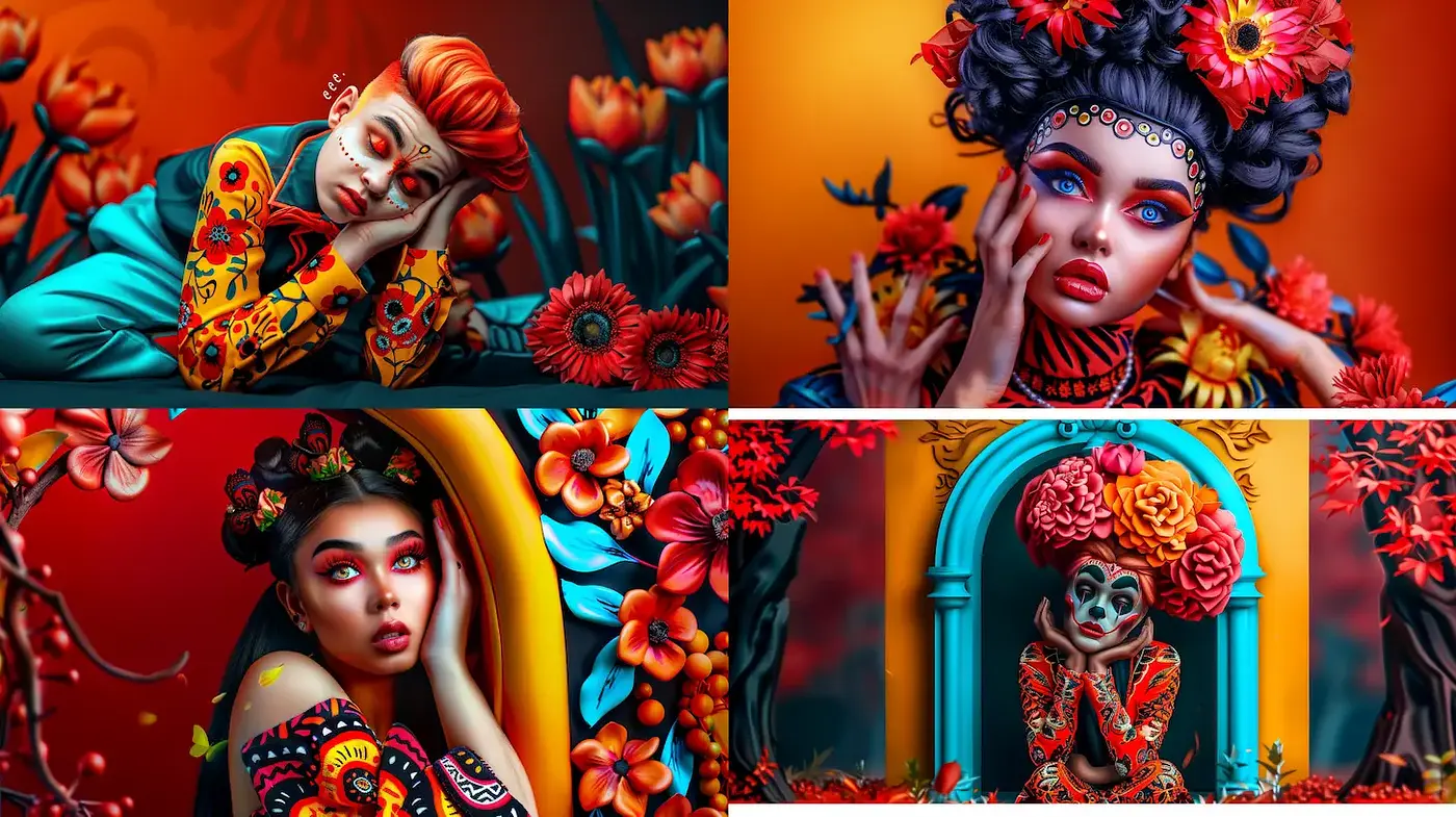 Vividly Poetic Illustrations Infused with Floral Elements and Cultural Resonance - Midjourney sref style