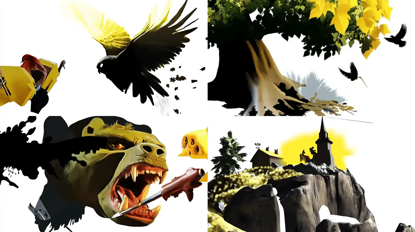 Dynamic Contrast of Nature with Stylized Fauna - Midjourney sref style
