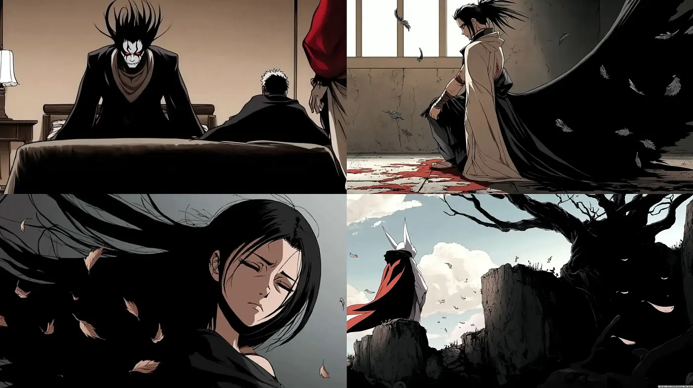 Dramatic Anime-Inspired Visuals with a Dark Palette and Stylized Brushwork - Midjourney sref style