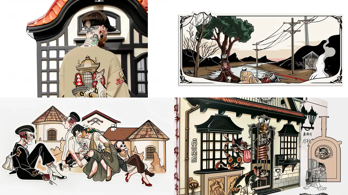 Cross-Cultural Vintage Ink Fusion - Midjourney sref style
