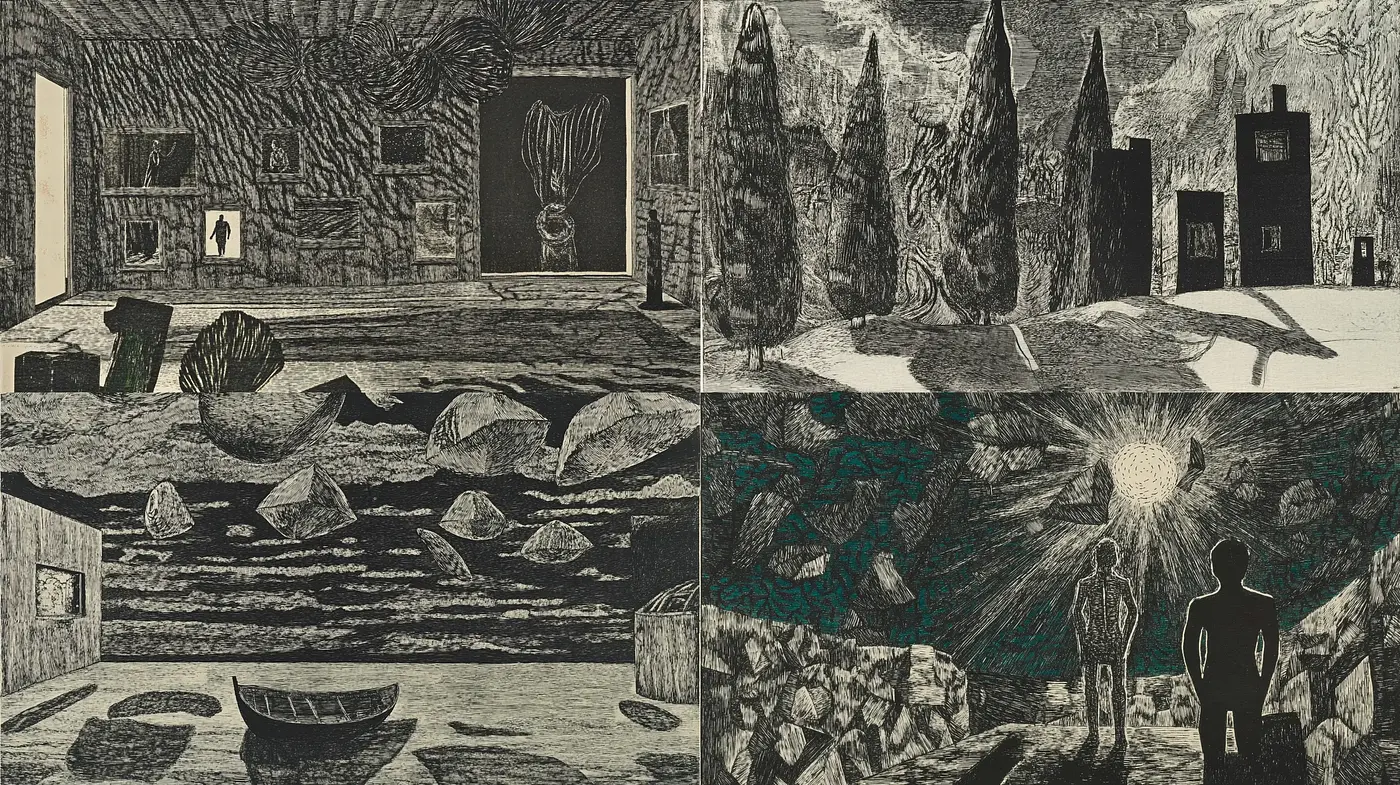 Ethereal Monochrome Dreamscape Series - Midjourney sref style