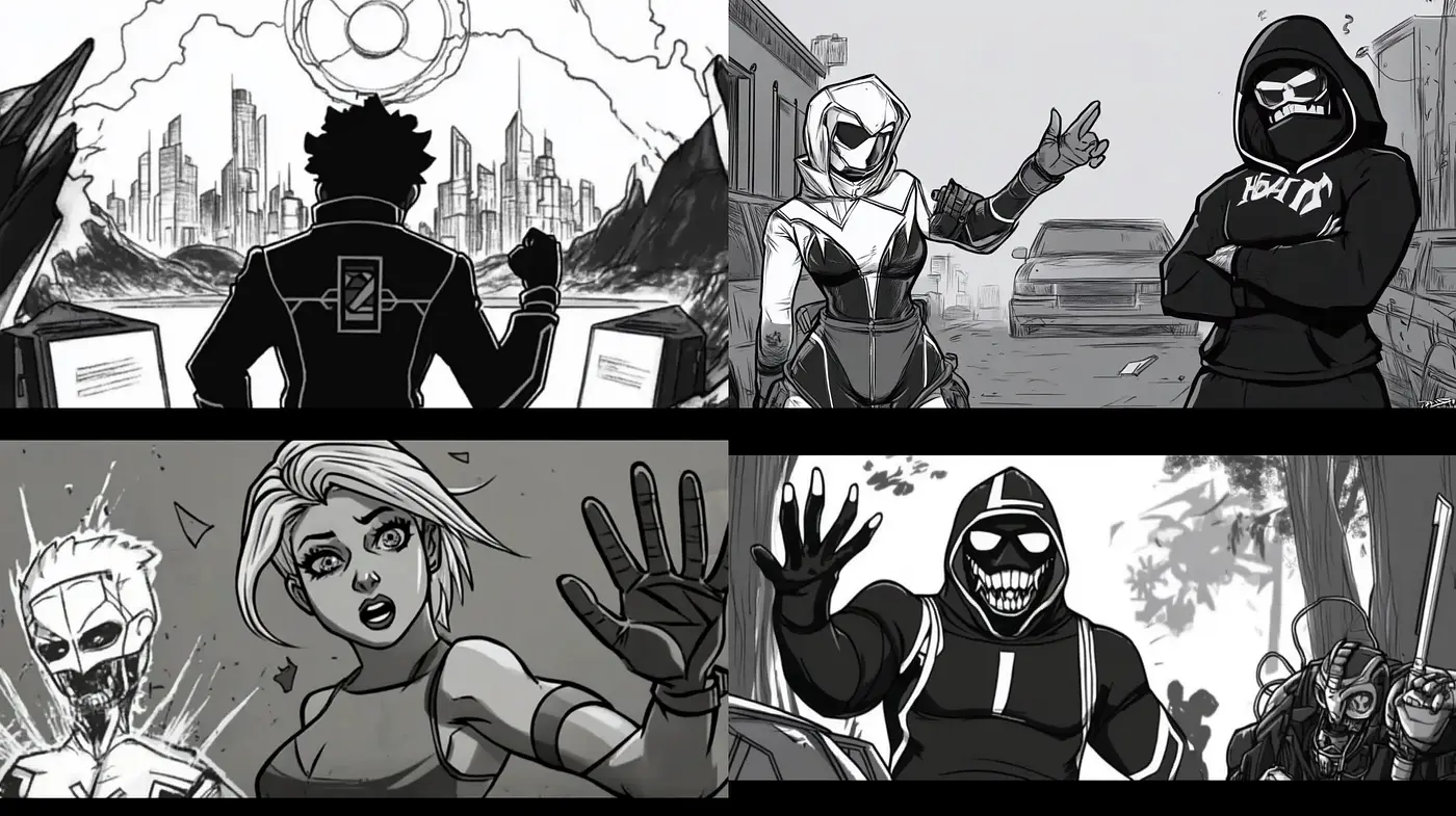 Monochrome Tales of Dynamic Vigilantes - Midjourney sref style