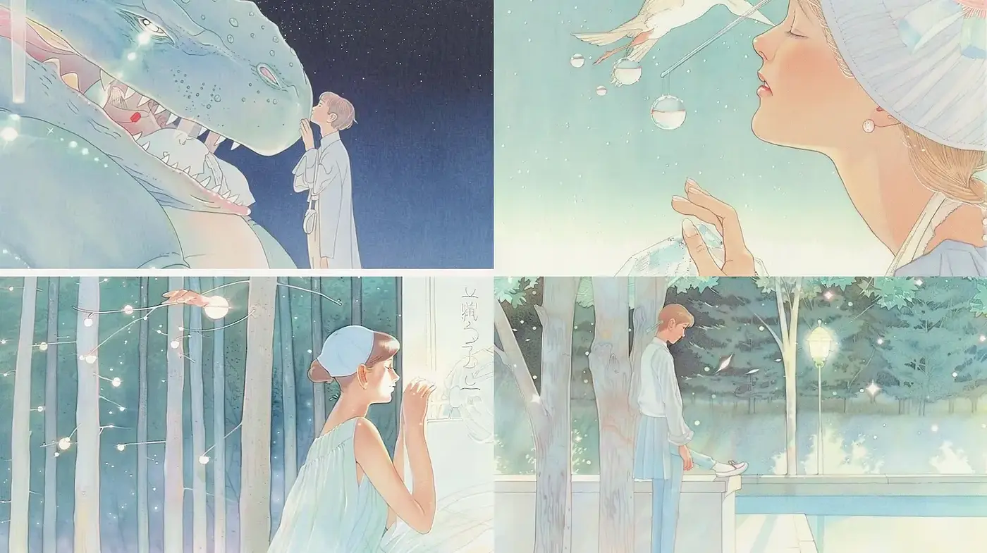 Whimsical Dreamscape with Ethereal Tones and Gentle Textures - Midjourney sref style