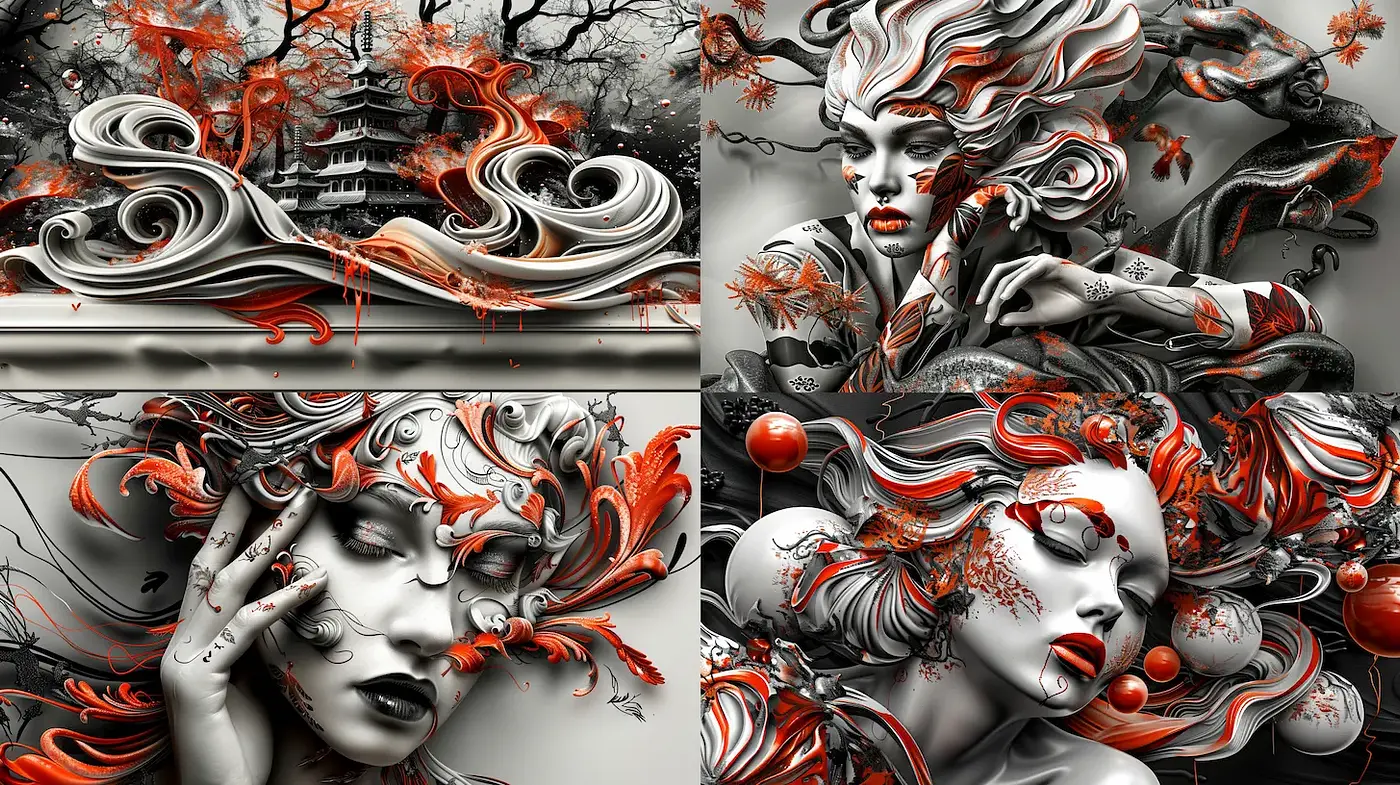 Dynamic Fusion of Nature and Elegance with a Mandarin Influence - Midjourney sref style