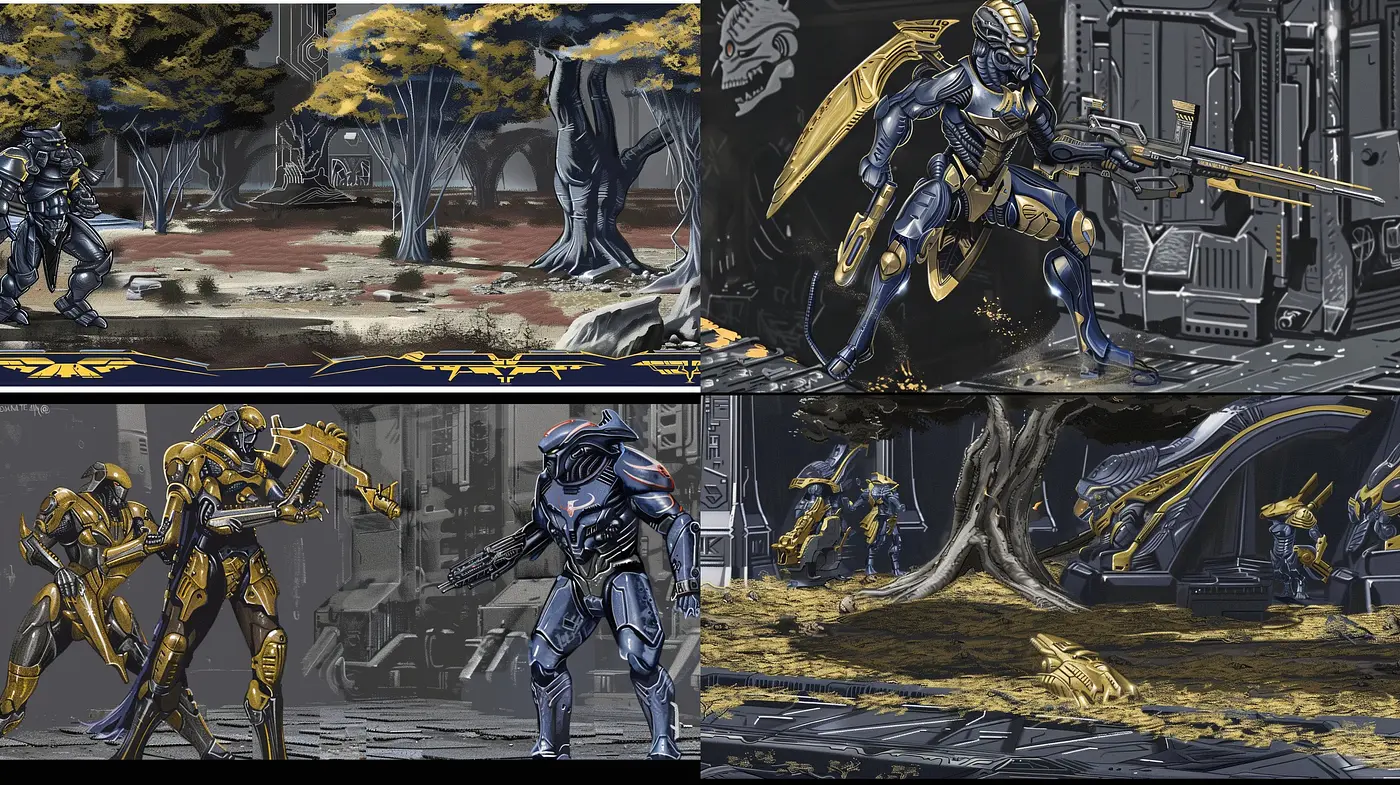 Futuristic Mechanized Warriors in a Stylized Comic Book World - Midjourney sref style