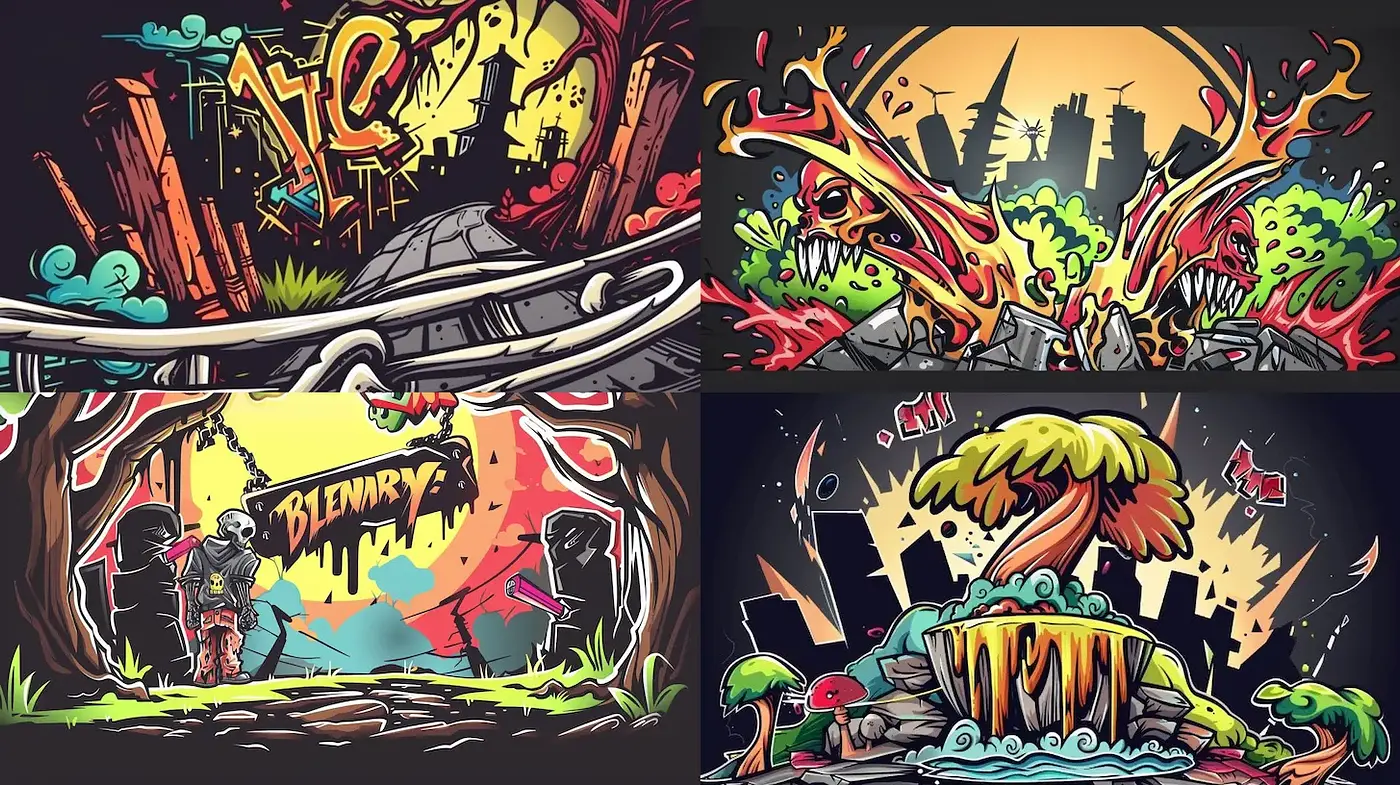 Vibrant and Playful Dystopian Illustration Style - Midjourney sref style