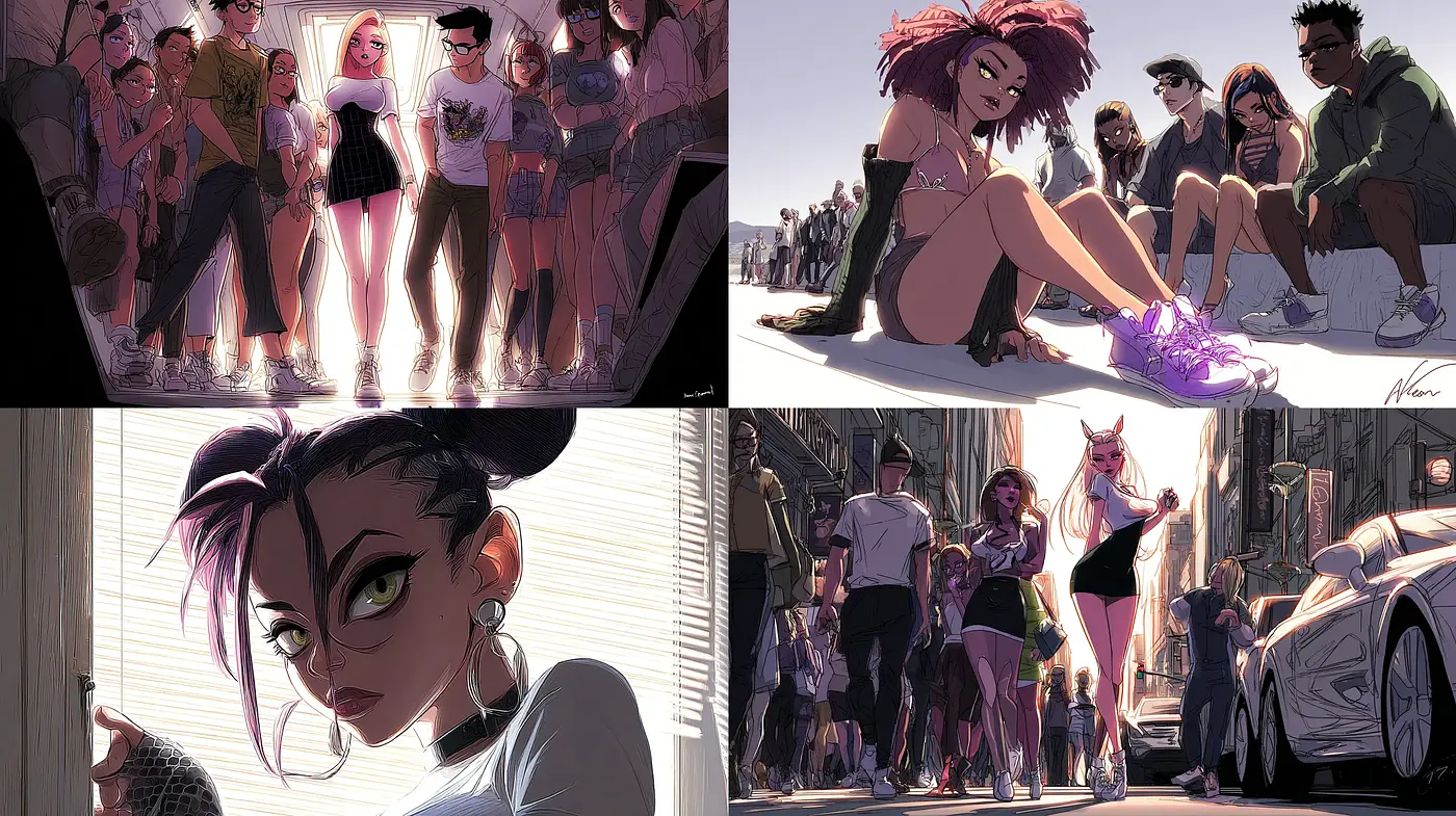 Contemporary Urban Illustrations with a Dynamic Edge - Midjourney sref style