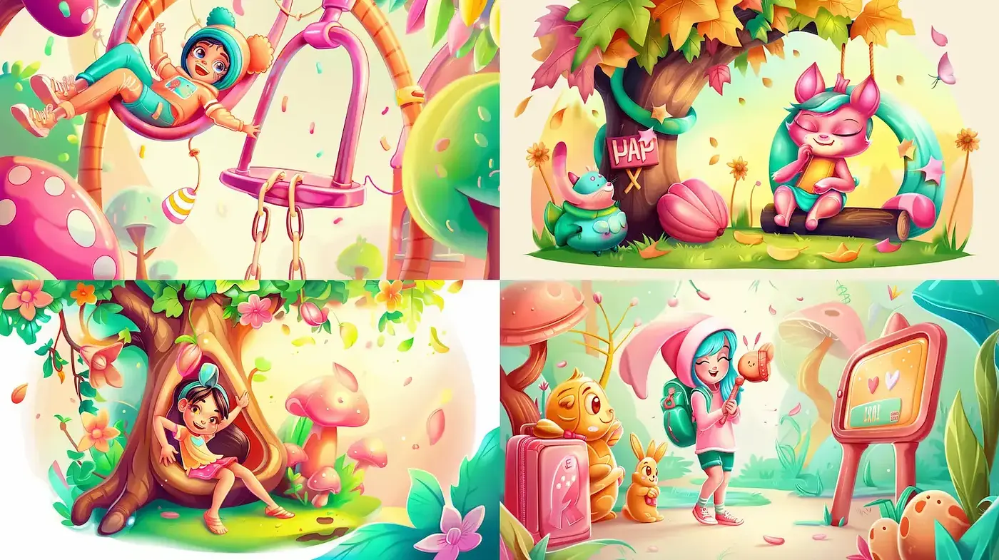 Whimsical and Playful Fantasy Landscape with Vibrant Colors - Midjourney sref style