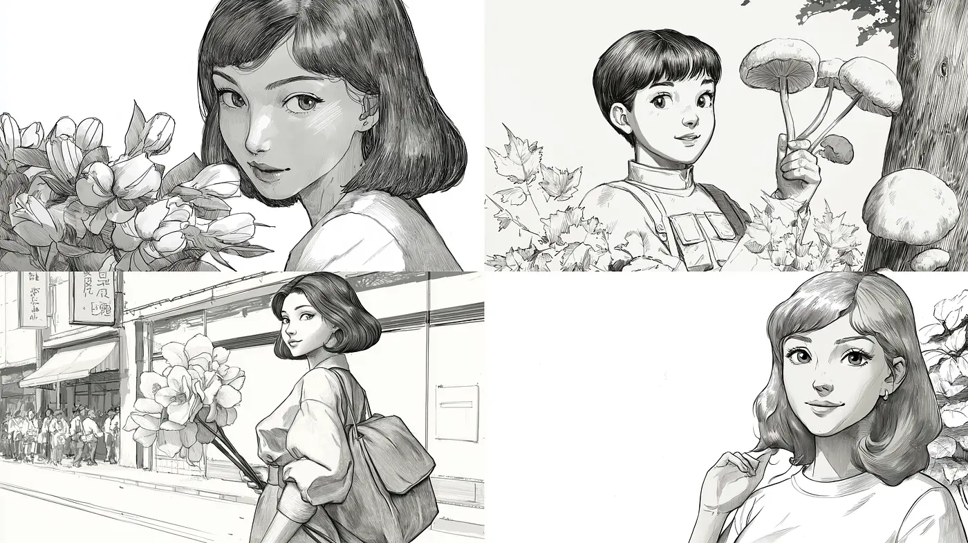 Monochrome Essence of Youthful Grace and Urban Serenity - Midjourney sref style