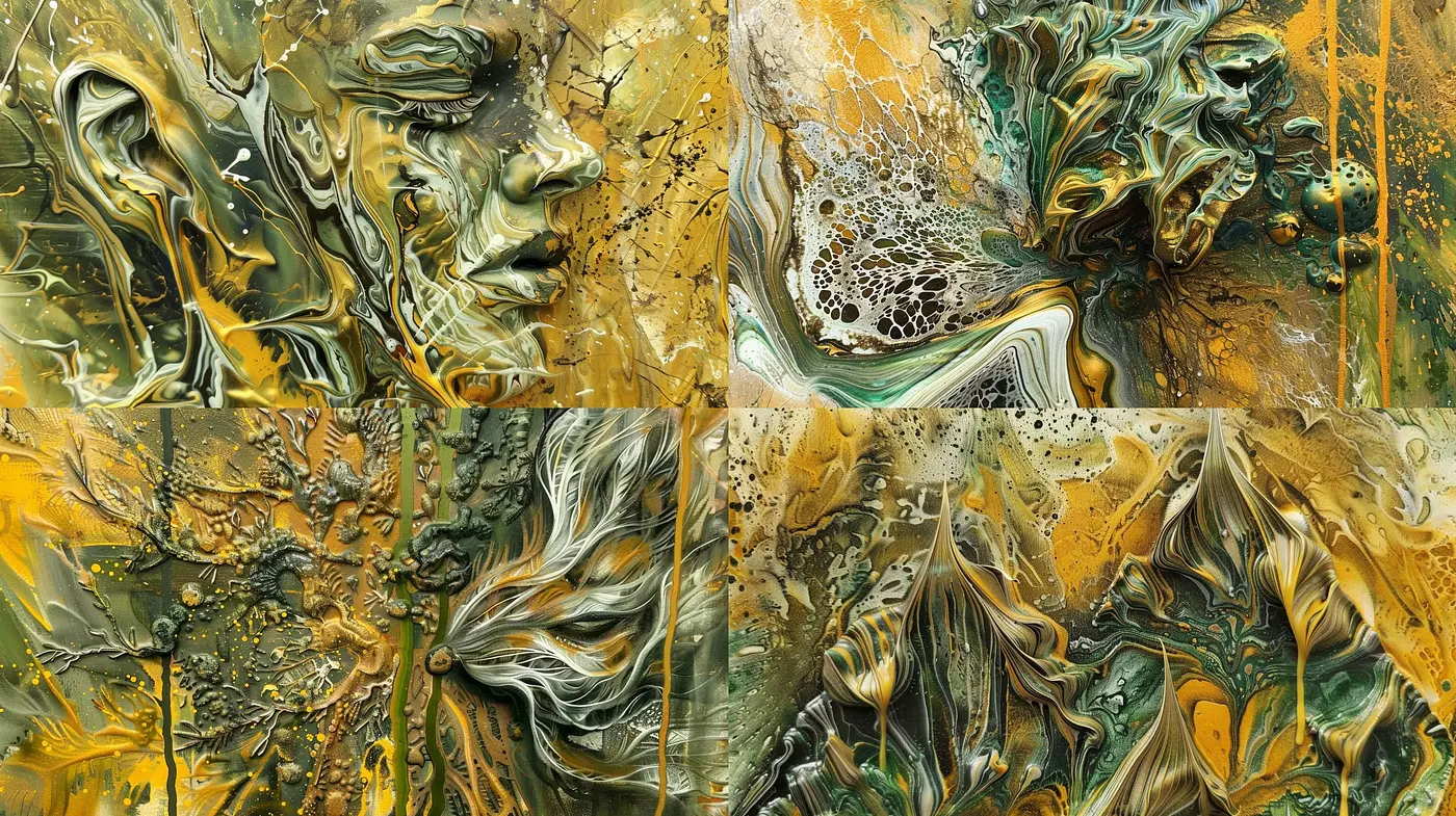 Ethereal Textural Harmony: Abstract Organic Symphony in Green and Gold - Midjourney sref style