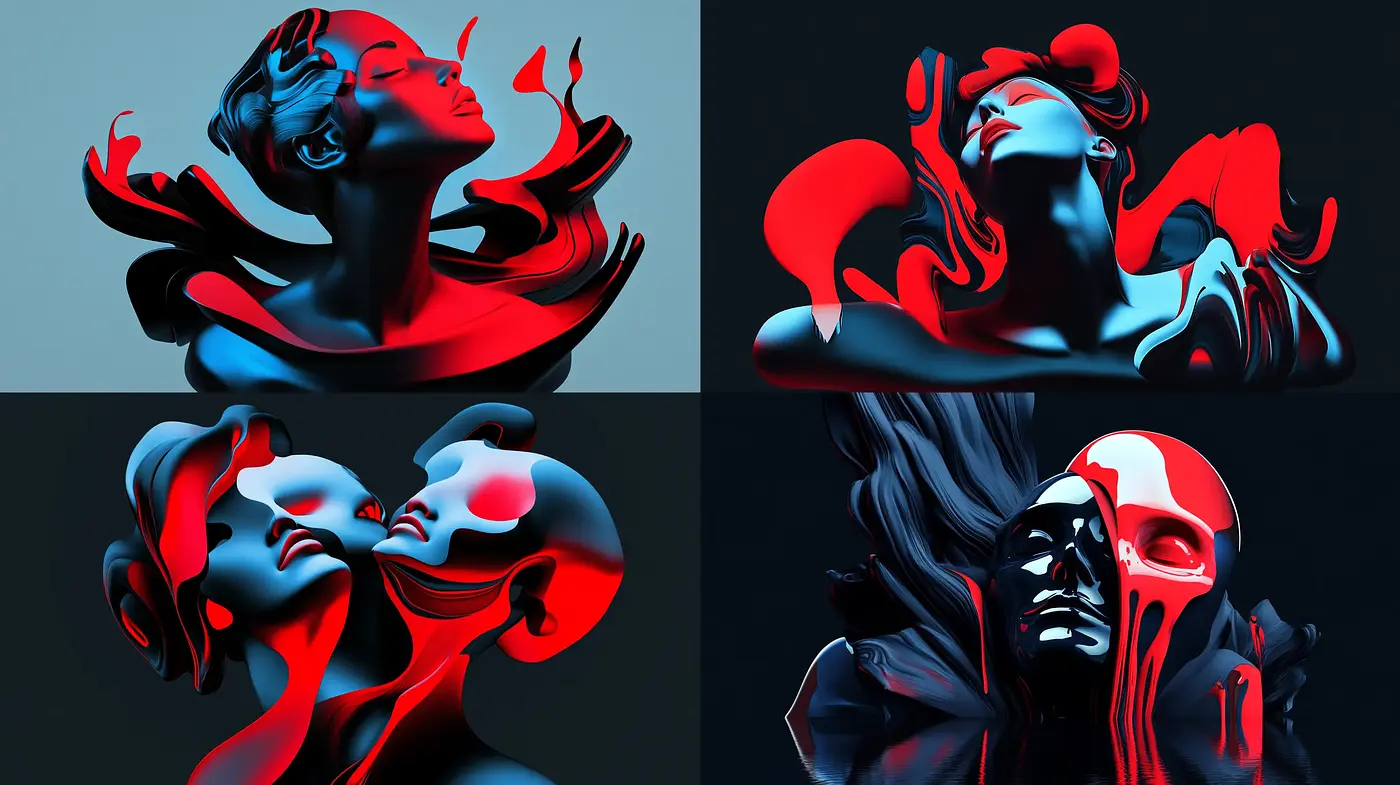 Dynamic Contrast of Serenity and Chaos in Sculptural Forms - Midjourney sref style