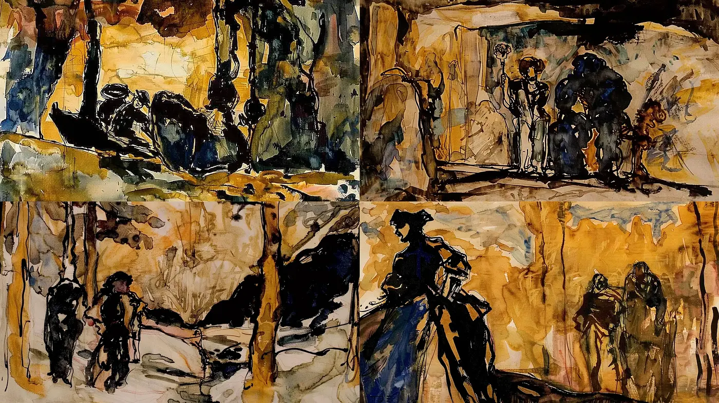 Whimsical Brushwork Captures Ephemeral Moments in Amber Hues - Midjourney sref style