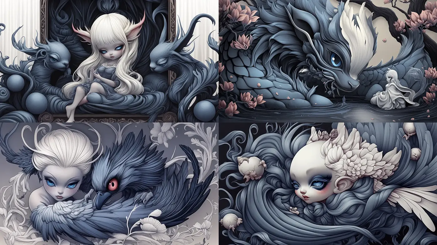 Ethereal Gothic Whimsy: A Seamless Fusion of Dark Fantasy and Ornate Surrealism - Midjourney sref style