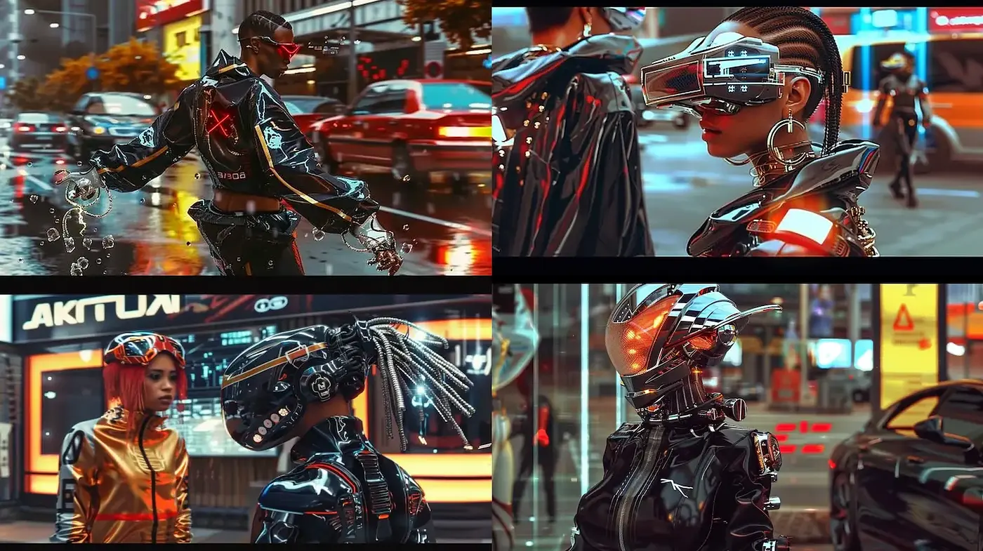 Futuristic Neon Cyberpunk Aesthetic with High-Tech Elements and Vibrant Lighting - Midjourney sref style